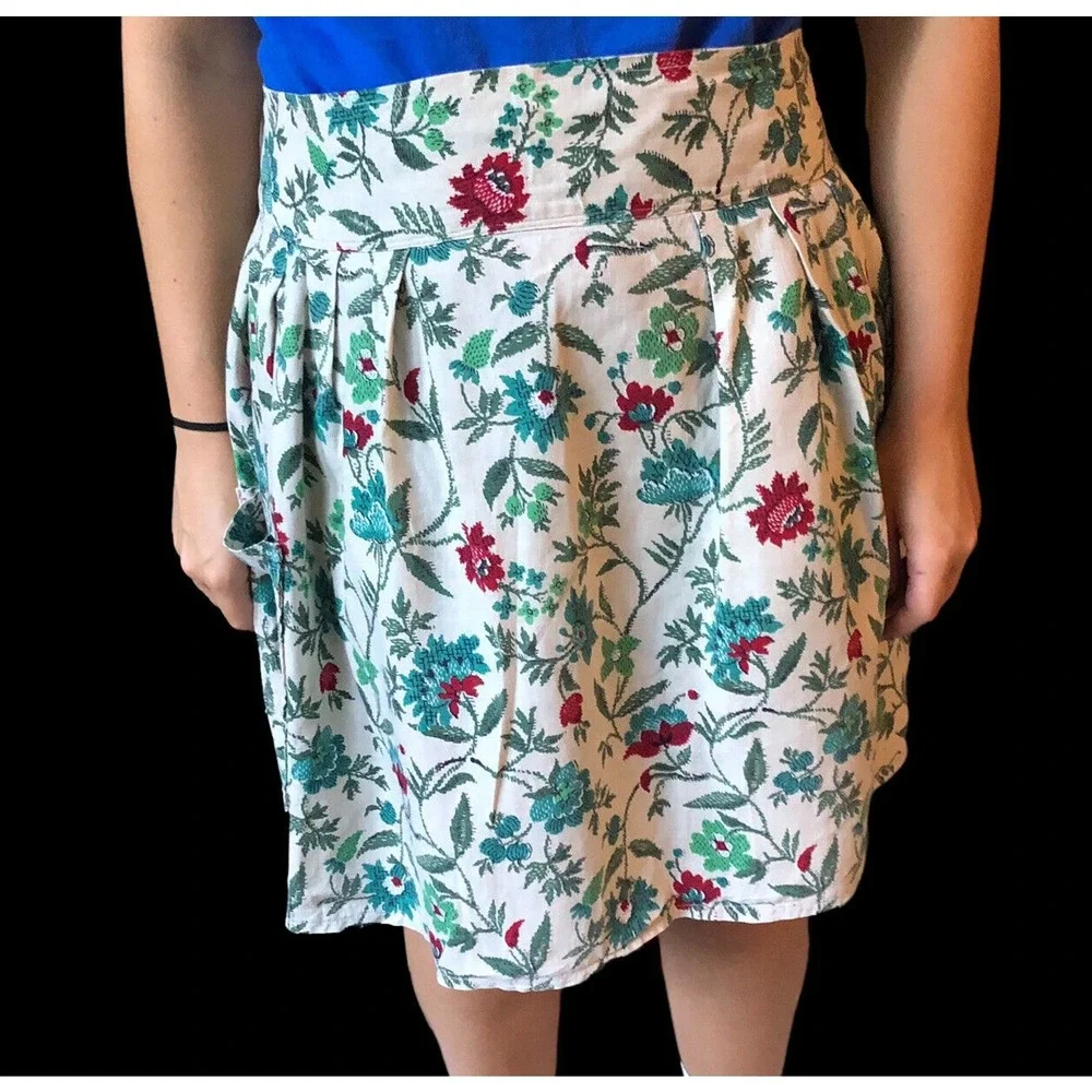 Vintage Floral Print Half Apron Tie Back Rick Rack Granny Chic 40's 50's Pocket
